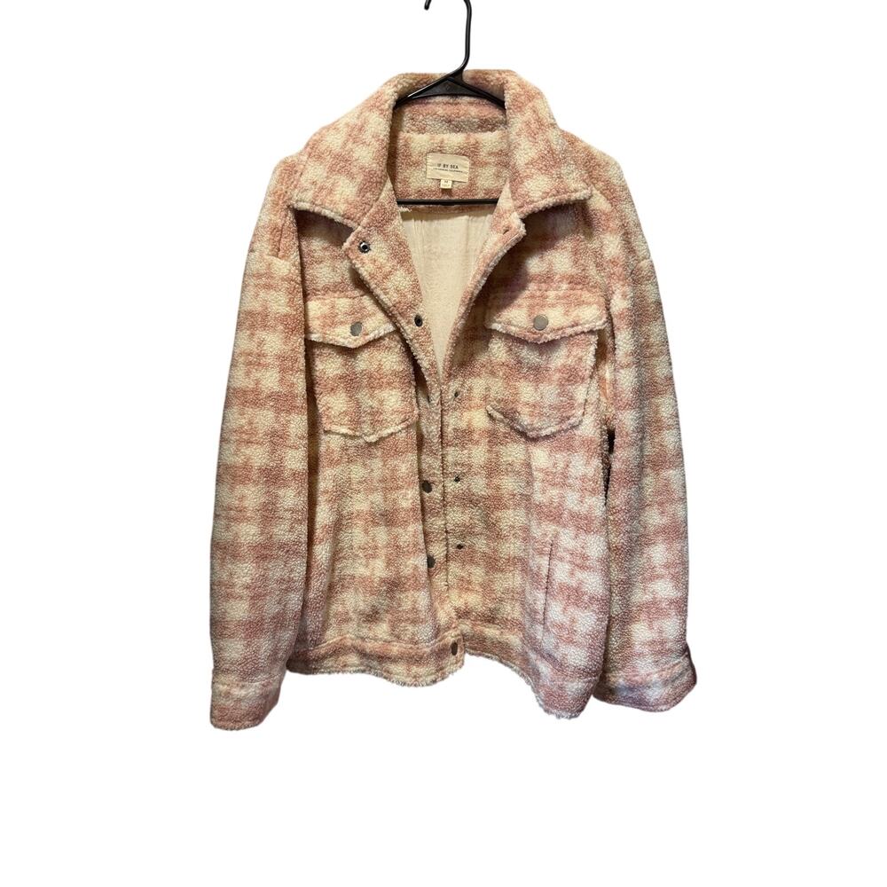 Anthropologie If by Sea Plaid Sherpa Lined Snap Up Shirt Jacket Size M Oversized